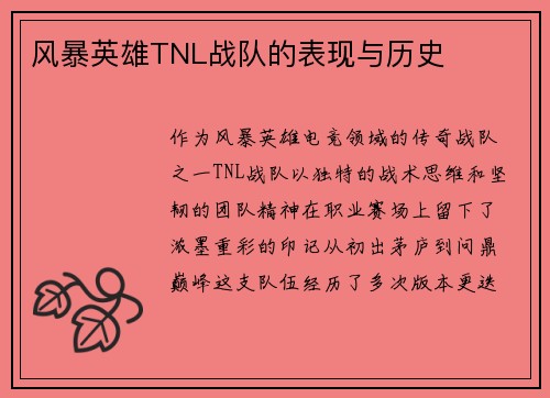 风暴英雄TNL战队的表现与历史