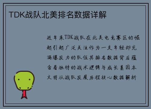 TDK战队北美排名数据详解