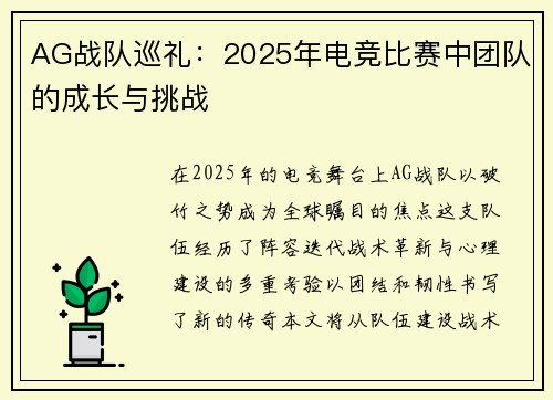 AG战队巡礼：2025年电竞比赛中团队的成长与挑战